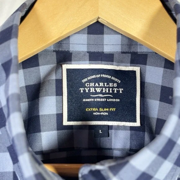 Charles Tyrwhitt Shirt Mens Large Extra Slim Fit Non Iron Button Down Gingham - Picture 6 of 6